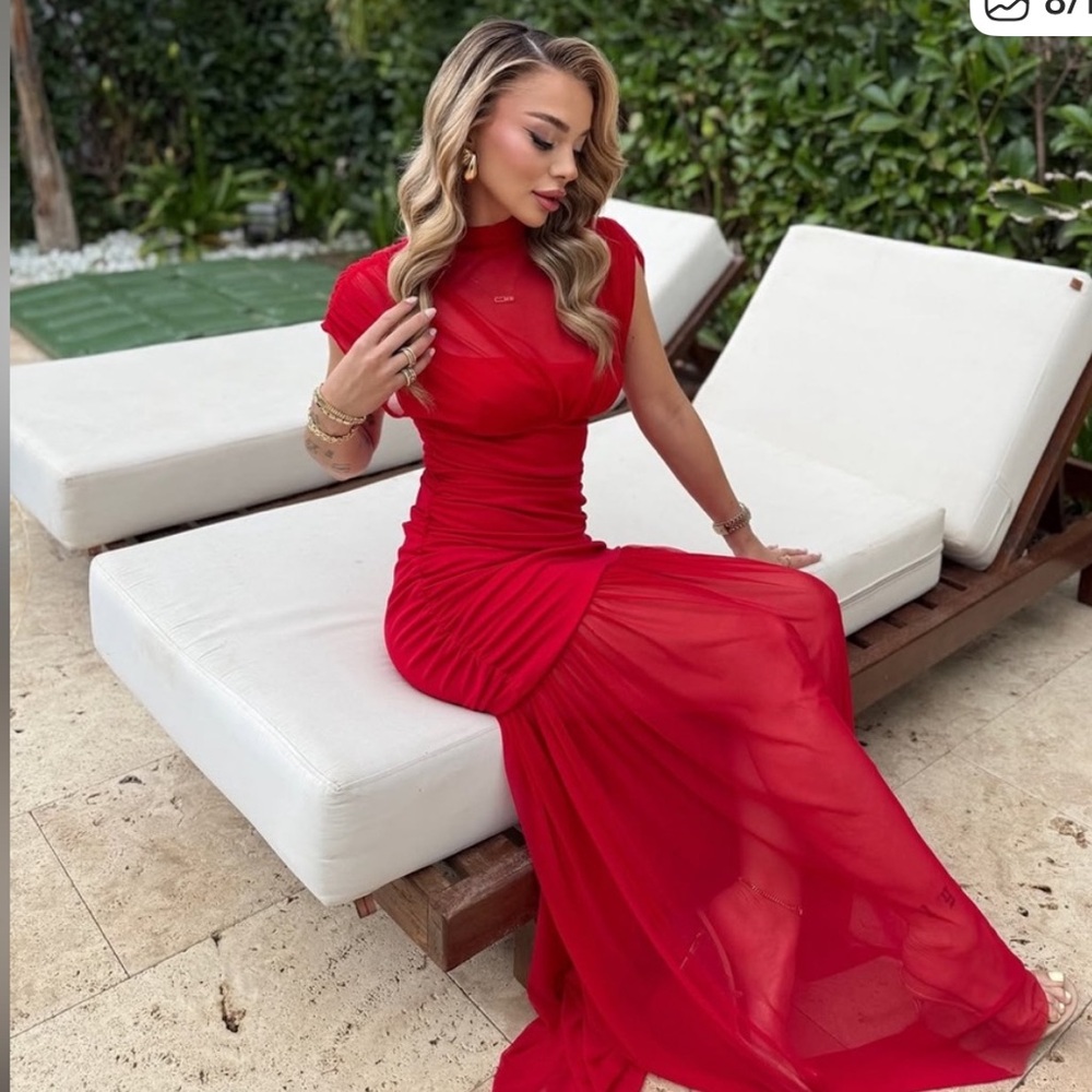 Zara NWT combination tulle midi dress red 4772/352 - Picture 5 of 15
